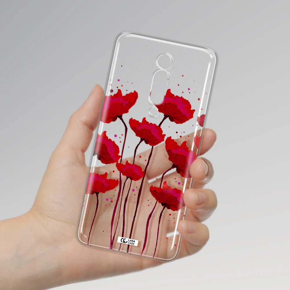 Red Fashion Flower Xiaomi Redmi K20 Clear Tpu Case