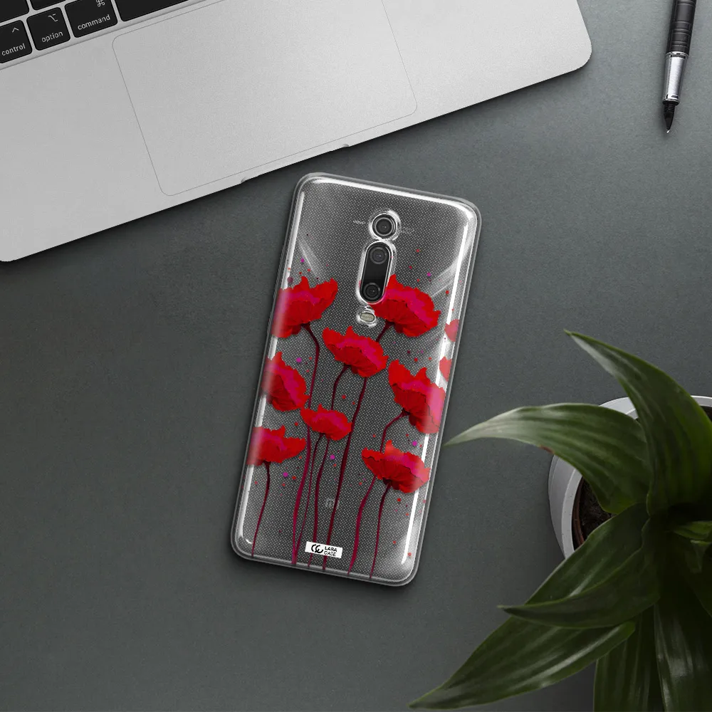 Red Fashion Flower Xiaomi Redmi K20 Clear Tpu Case
