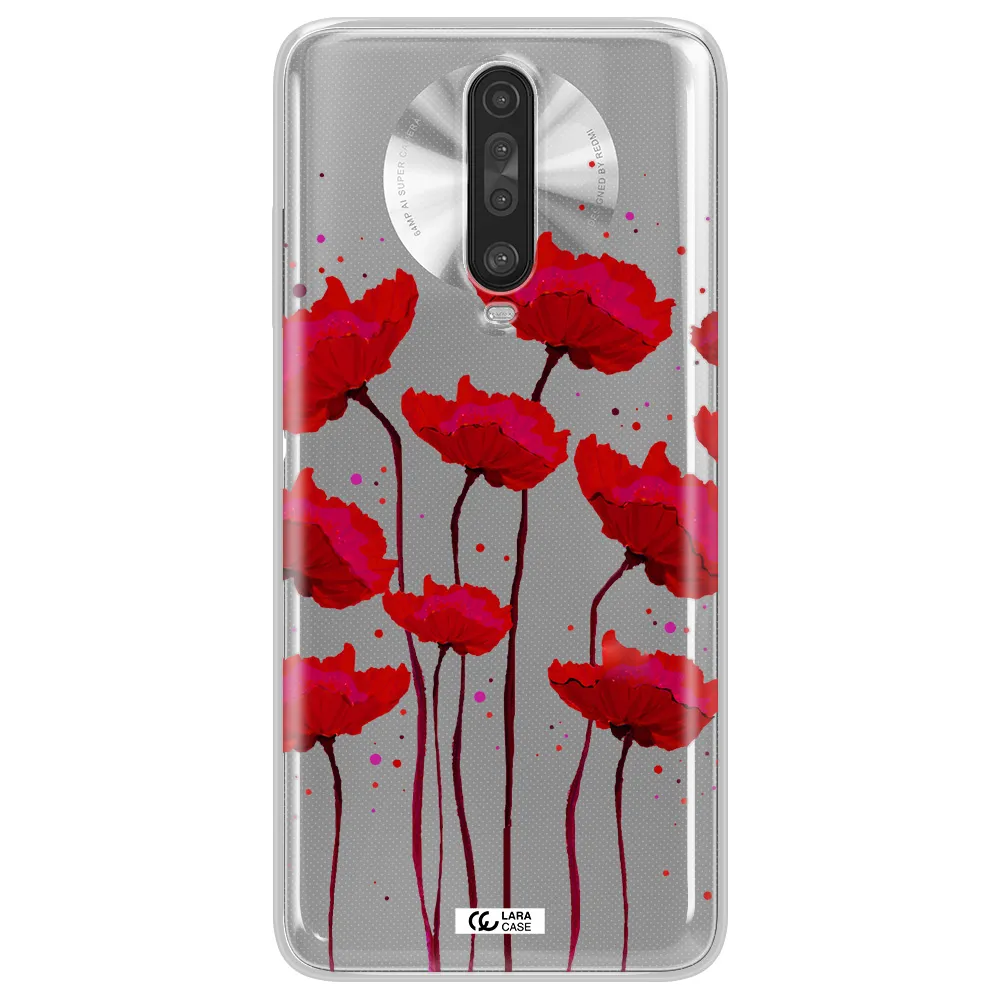 Red Fashion Flower Xiaomi Redmi K30 Clear TPU Case