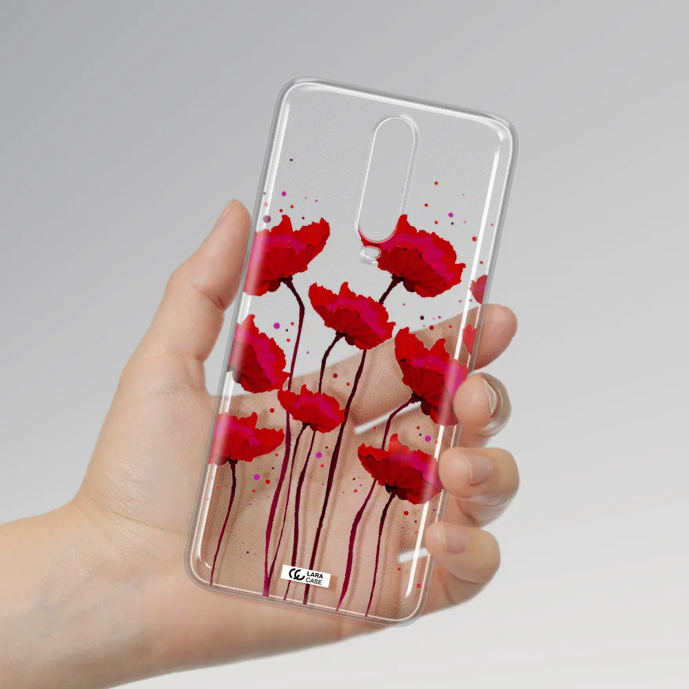 Red Fashion Flower Xiaomi Redmi K30 Clear TPU Case