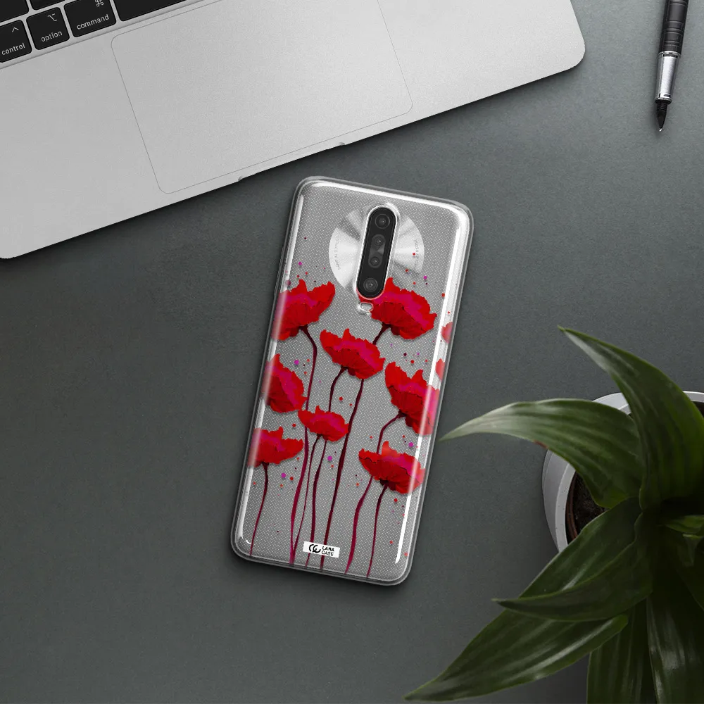 Red Fashion Flower Xiaomi Redmi K30 Clear TPU Case