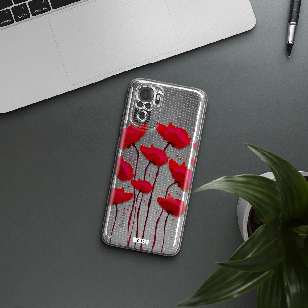 Red Fashion Flower Xiaomi Redmi Note 10S Clear Tpu Case