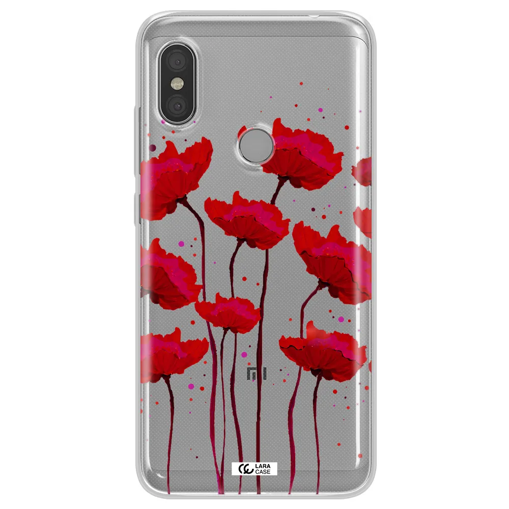 Red Fashion Flower Xiaomi Redmi Note 6 Pro Clear TPU Case