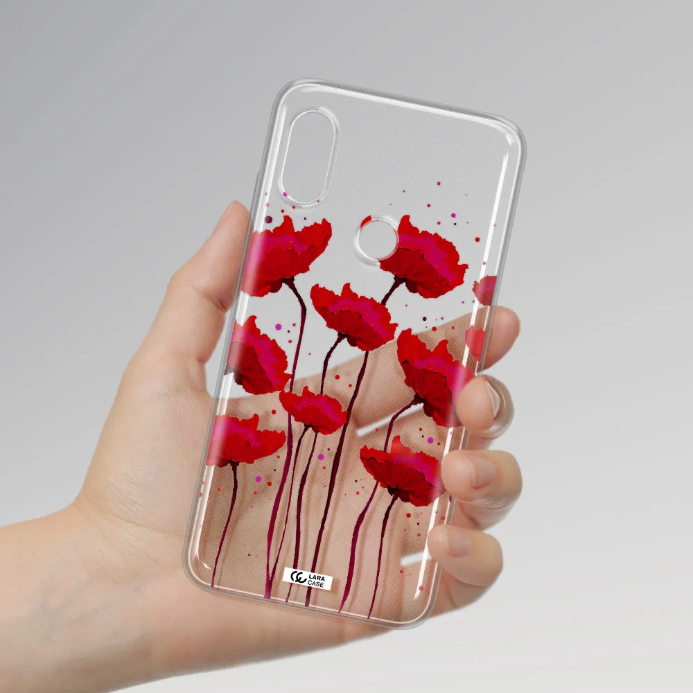 Red Fashion Flower Xiaomi Redmi Note 6 Pro Clear TPU Case