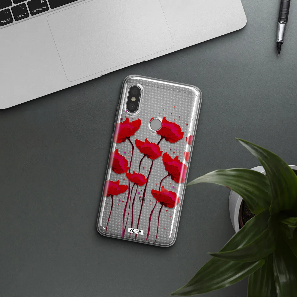 Red Fashion Flower Xiaomi Redmi Note 6 Pro Clear TPU Case