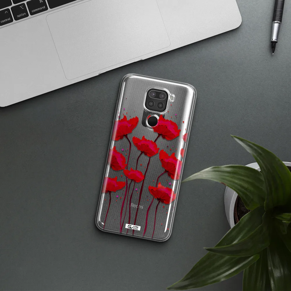 Red Fashion Flower Xiaomi Redmi Note 9 Clear TPU Case
