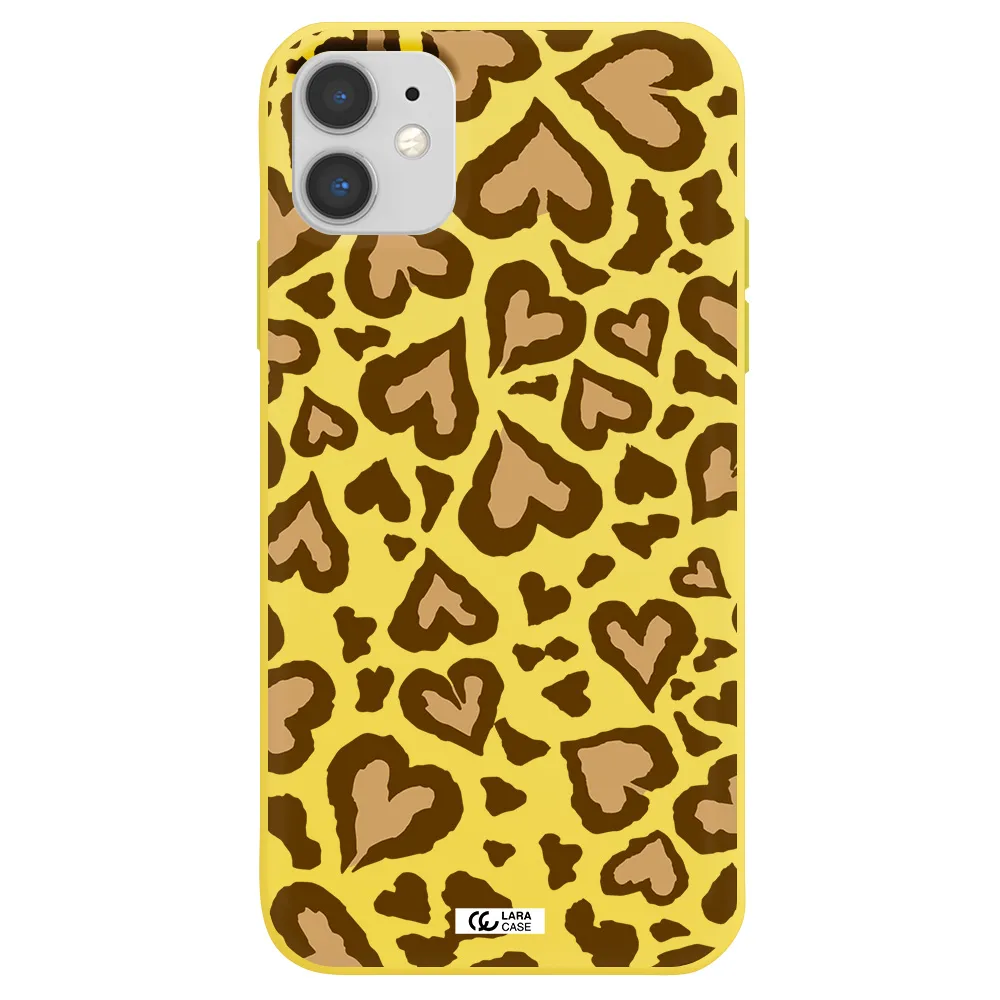 Heart Leopard Apple iPhone 11 Silicone canary yellow Case