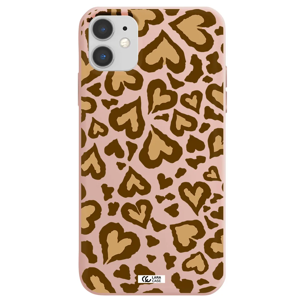 Heart Leopard Apple iPhone 11 Silicone pastel pink Case