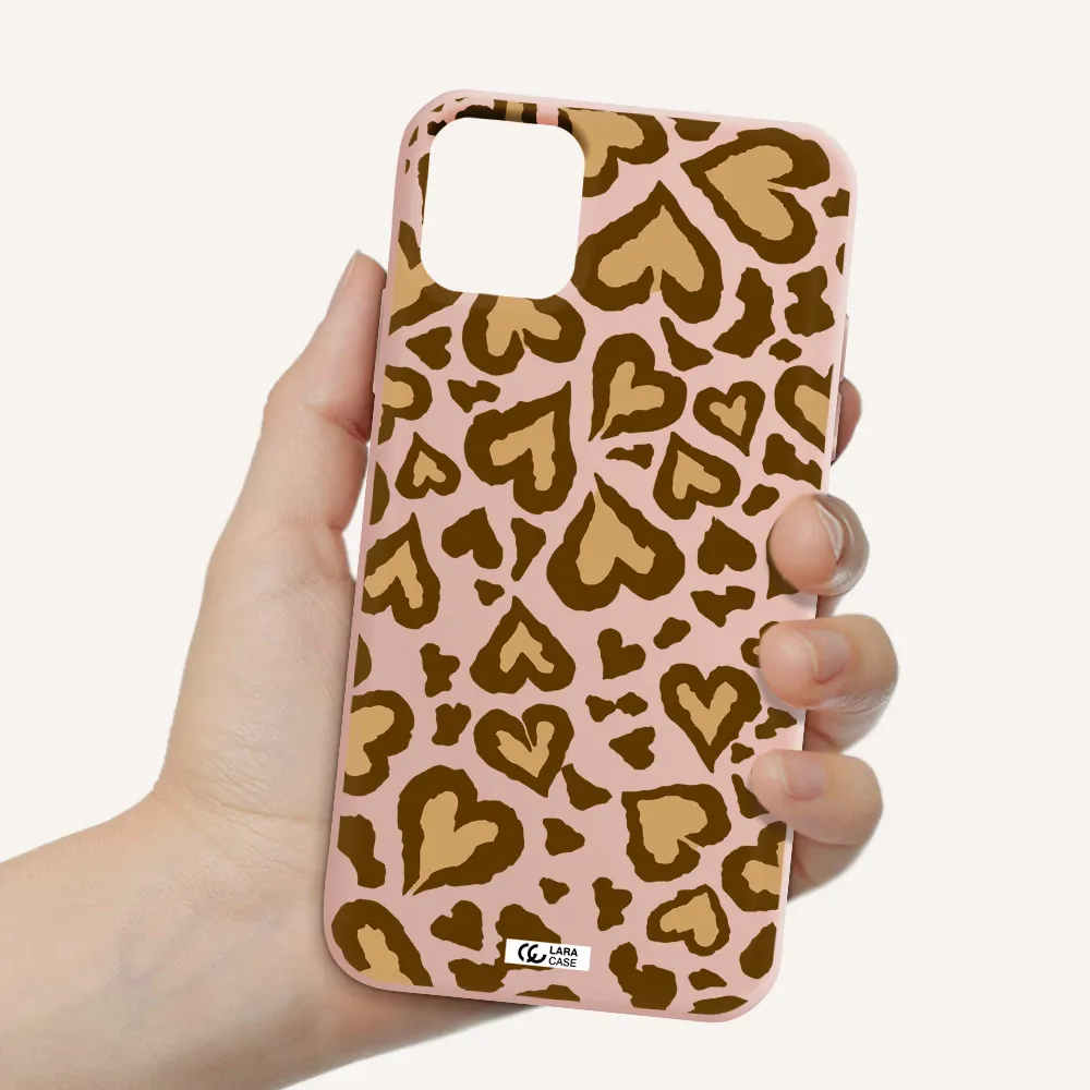 Heart Leopard Apple iPhone 11 Silicone pastel pink Case