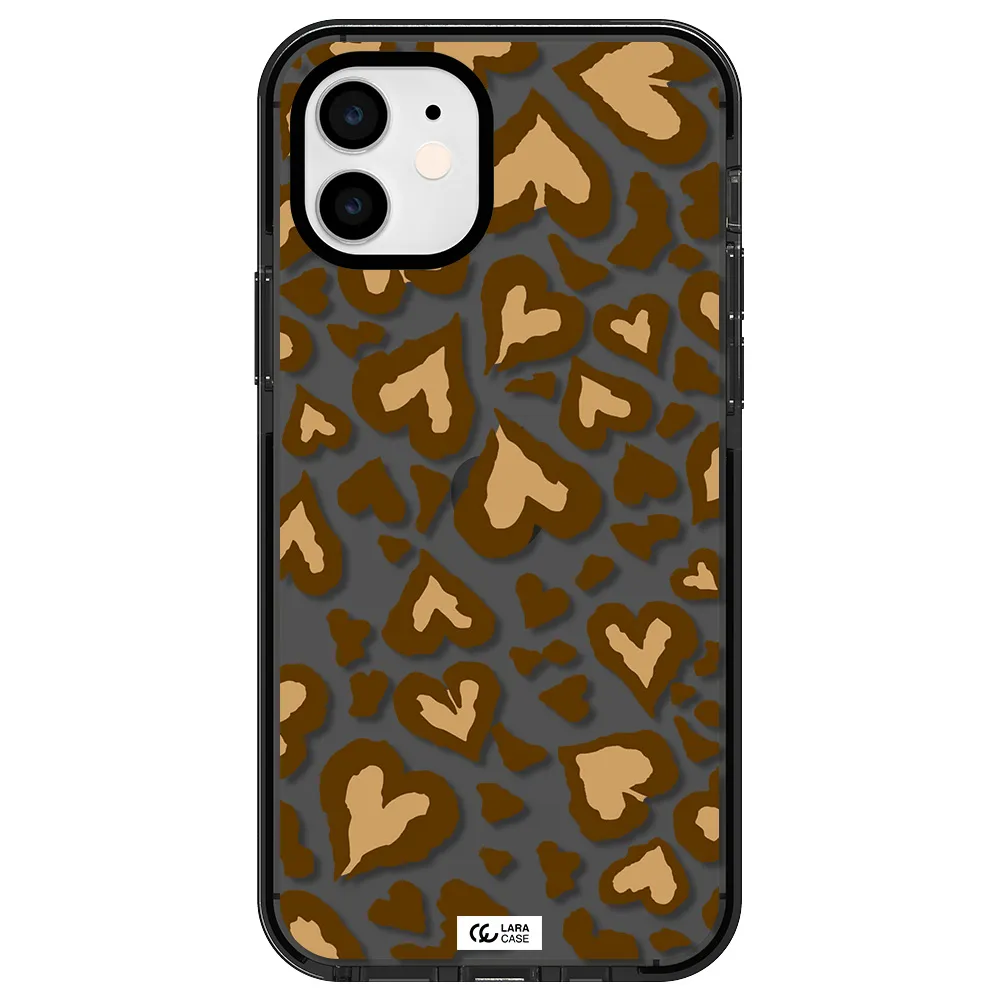 Heart Leopard Apple iPhone 12 impact Smoke Black Case