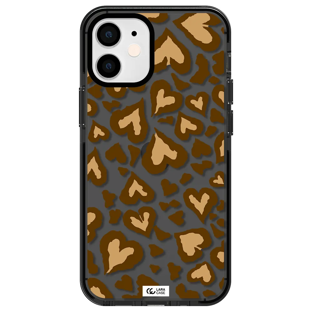 Heart Leopard Apple iPhone 12 mini impact Smoke Black Case