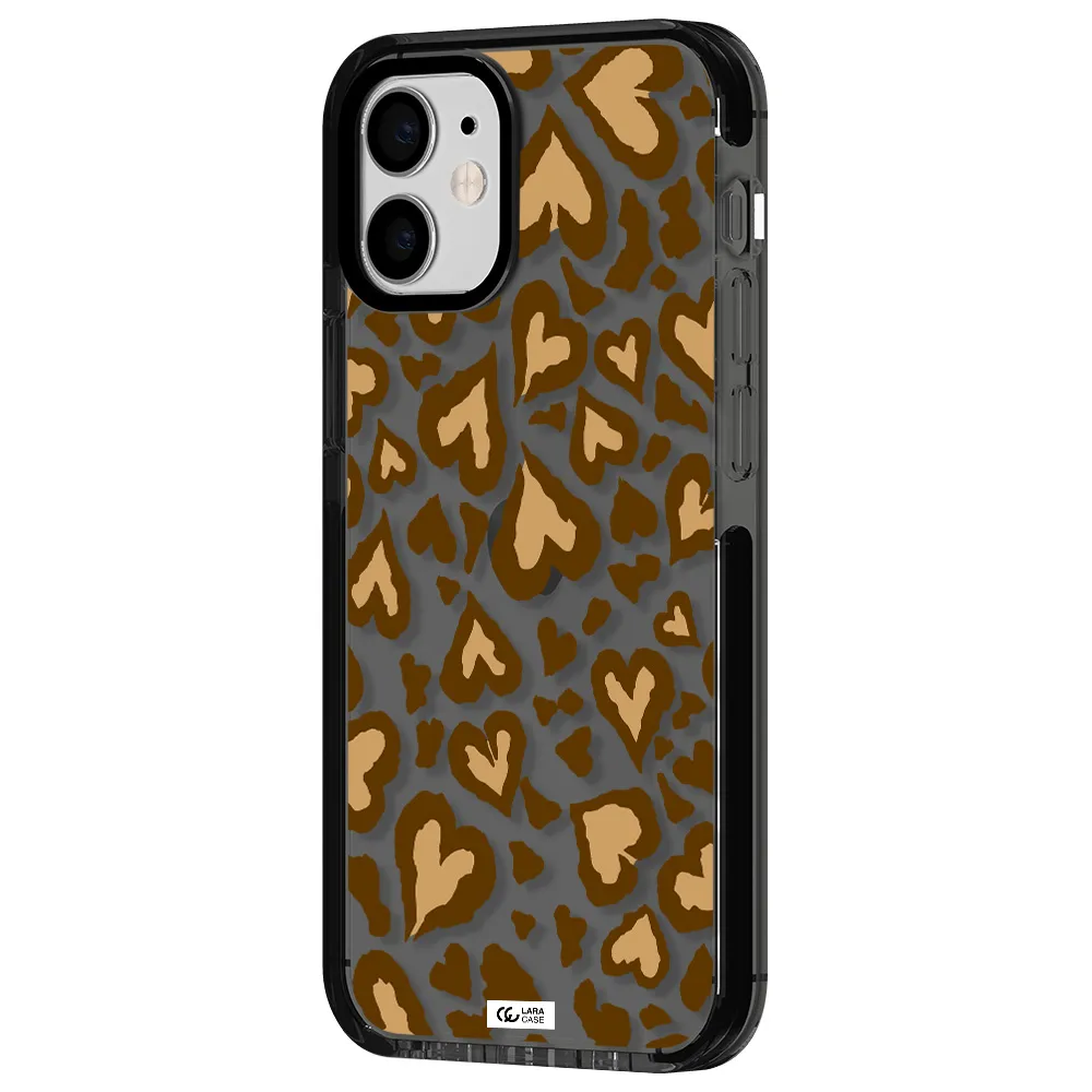 Heart Leopard Apple iPhone 12 mini impact Smoke Black Case