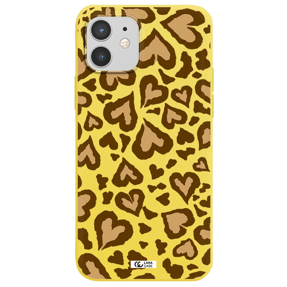 Heart Leopard Apple iPhone 12 mini Silicone canary yellow Case