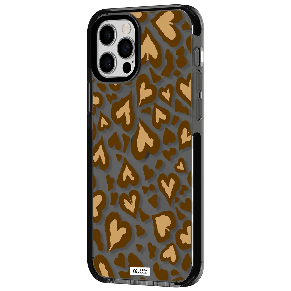 Heart Leopard Apple iPhone 12 pro impact Smoke Black Case