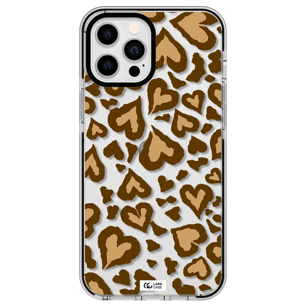 Heart Leopard Apple iPhone 12 pro max impact black border Case