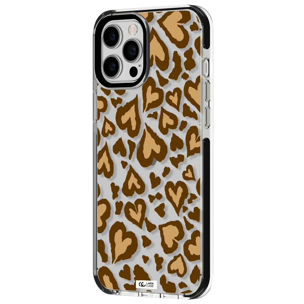 Heart Leopard Apple iPhone 12 pro max impact black border Case