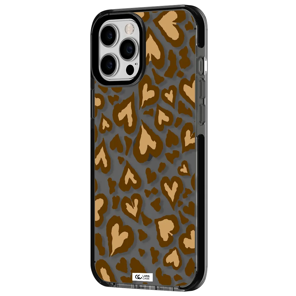 Heart Leopard Apple iPhone 12 pro max impact Smoke Black Case