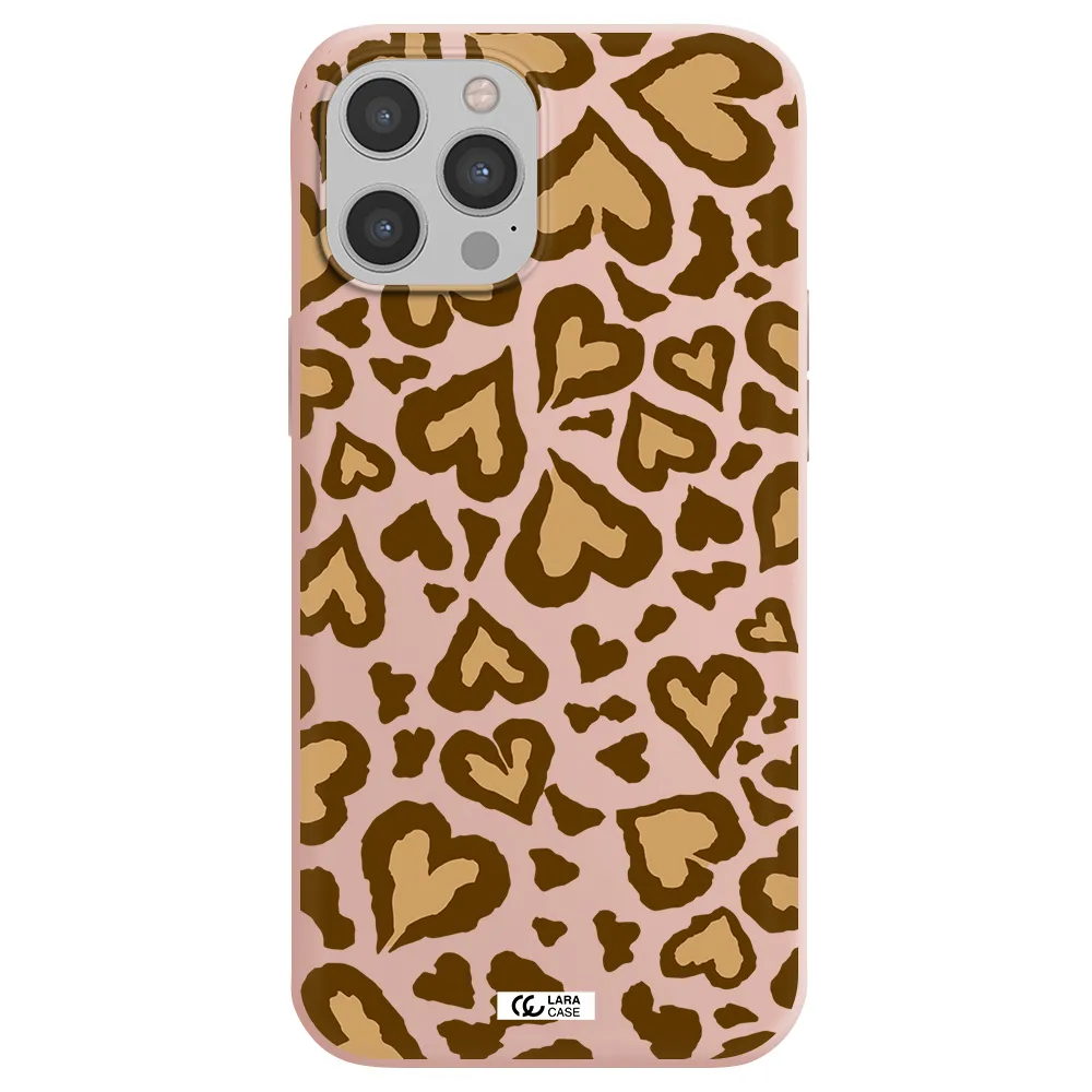 Heart Leopard Apple iPhone 12 pro max Silicone pastel pink Case
