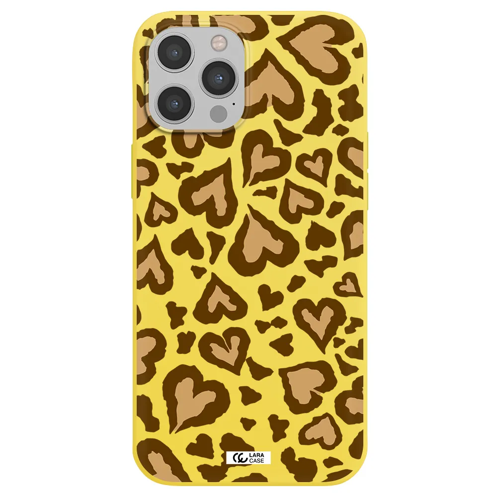 Heart Leopard Apple iPhone 12 pro Silicone canary yellow Case