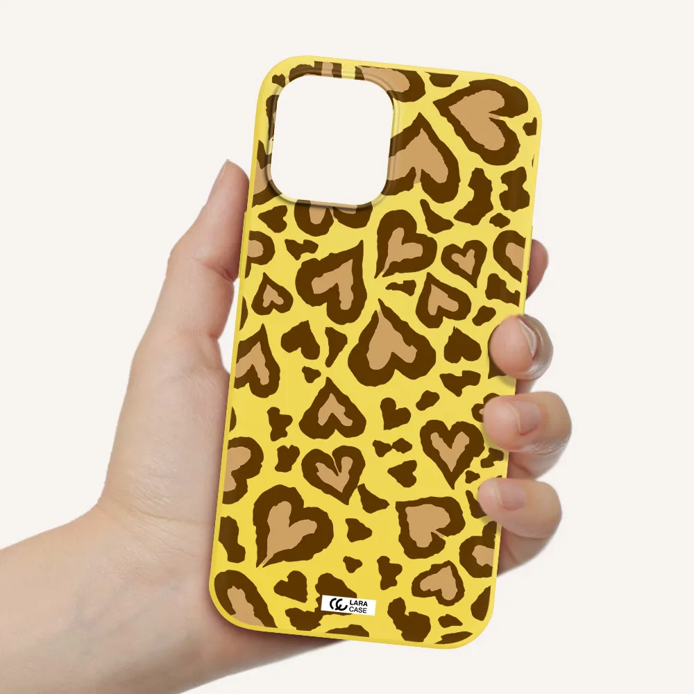 Heart Leopard Apple iPhone 12 pro Silicone canary yellow Case