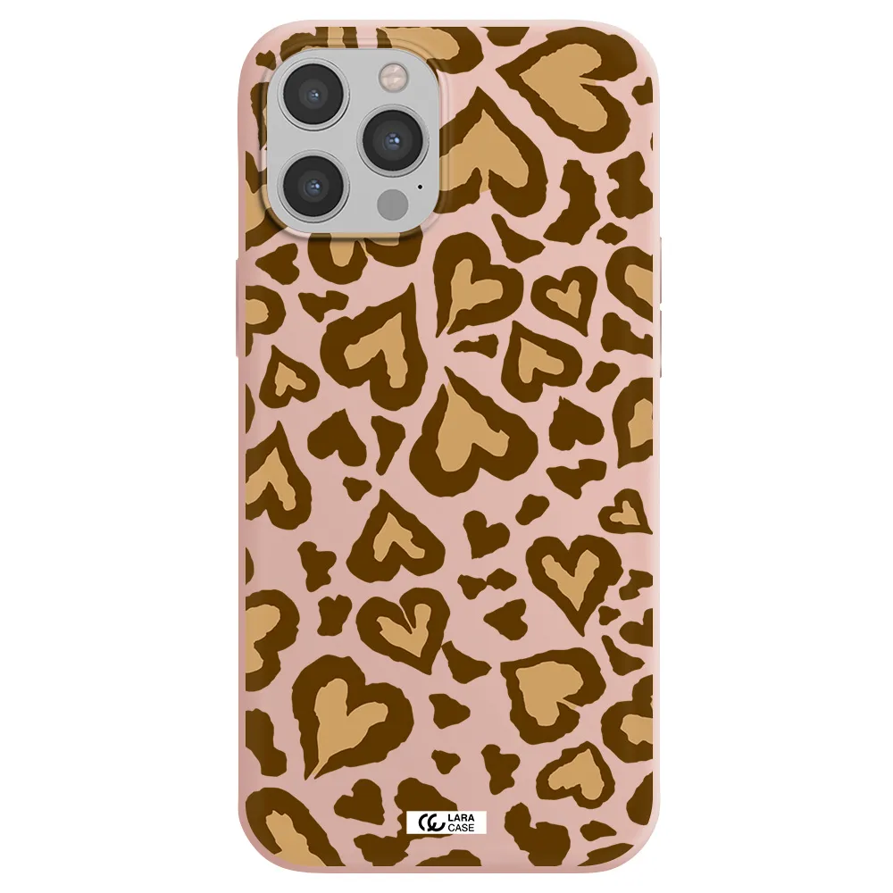 Heart Leopard Apple iPhone 12 pro Silicone pastel pink Case