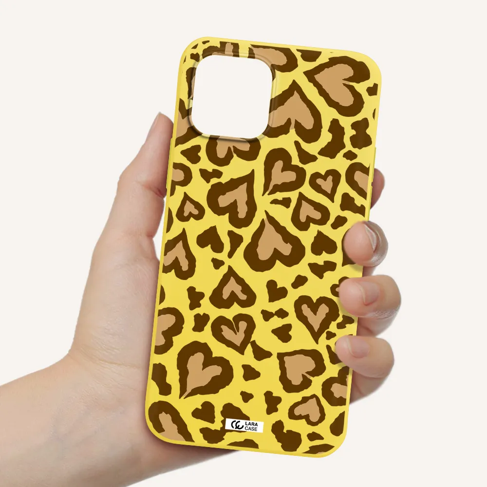 Heart Leopard Apple iPhone 12 Silicone canary yellow Case