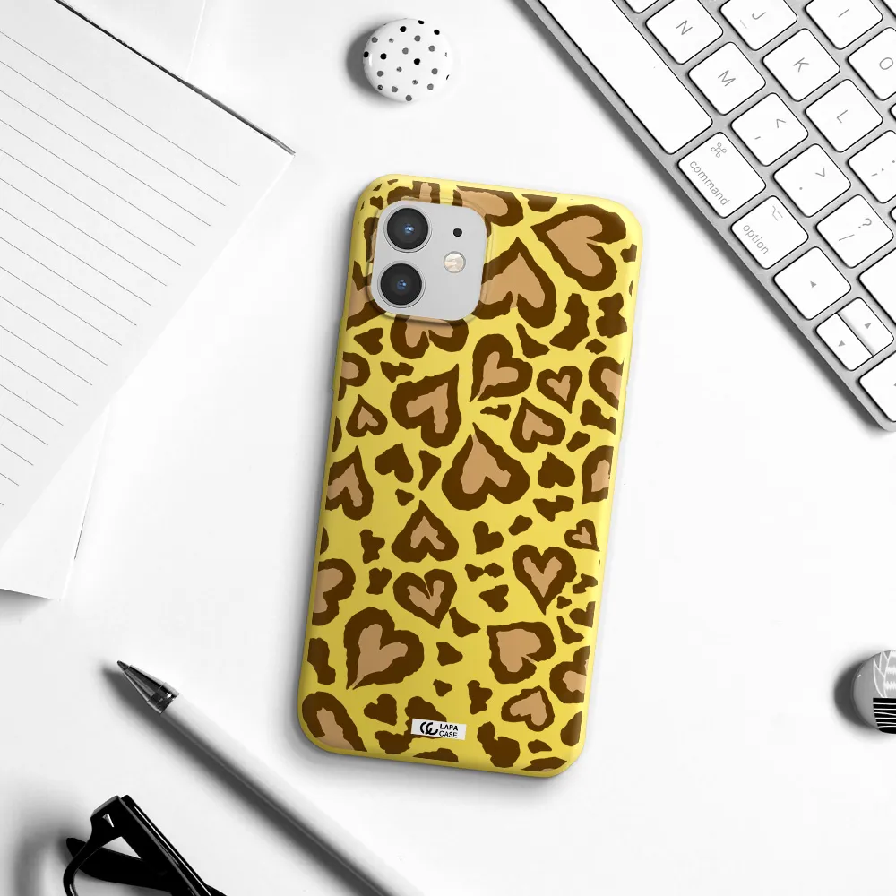 Heart Leopard Apple iPhone 12 Silicone canary yellow Case