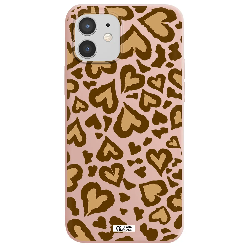 Heart Leopard Apple iPhone 12 Silicone pastel pink Case
