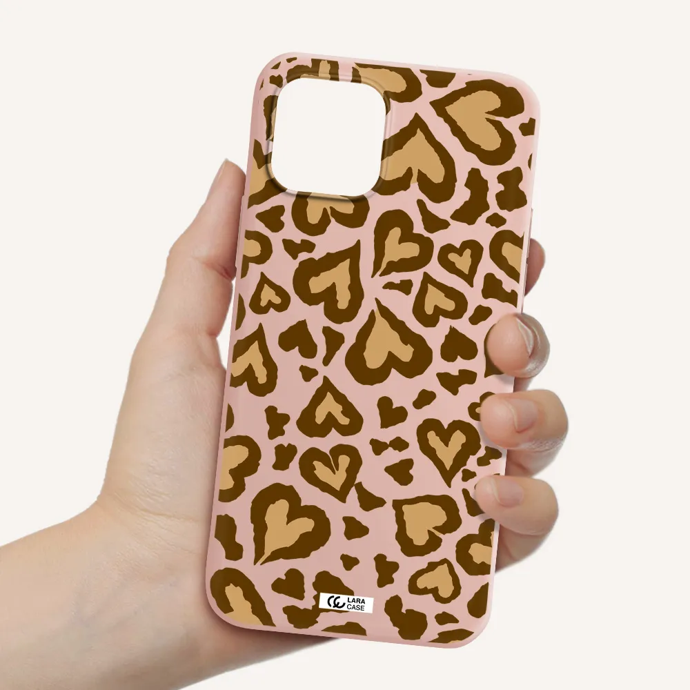 Heart Leopard Apple iPhone 12 Silicone pastel pink Case