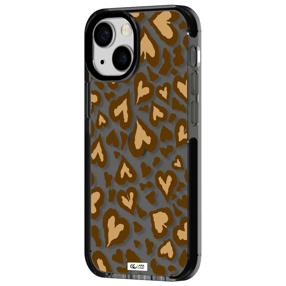 Heart Leopard Apple iPhone 13 mini impact Smoke Black Case