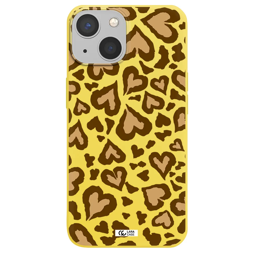 Heart Leopard Apple iPhone 13 mini Silicone canary yellow Case