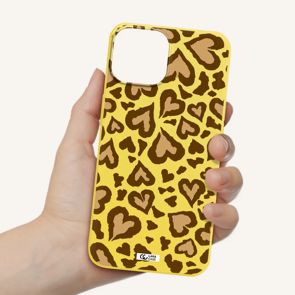 Heart Leopard Apple iPhone 13 mini Silicone canary yellow Case