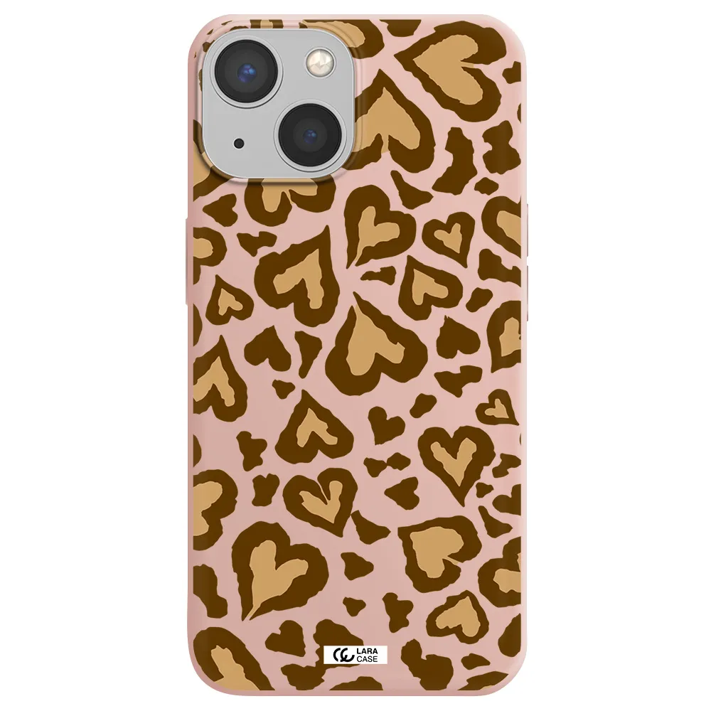 Heart Leopard Apple iPhone 13 mini Silicone pastel pink Case