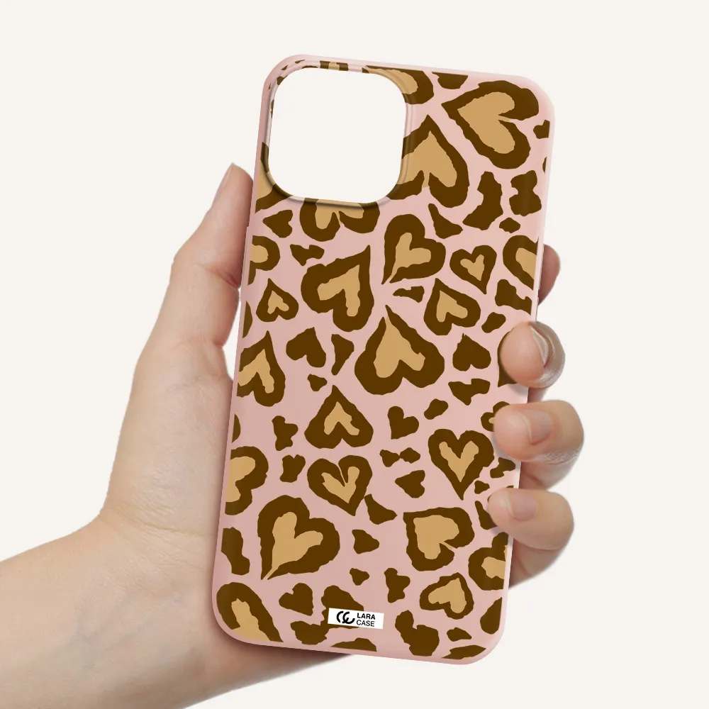 Heart Leopard Apple iPhone 13 mini Silicone pastel pink Case