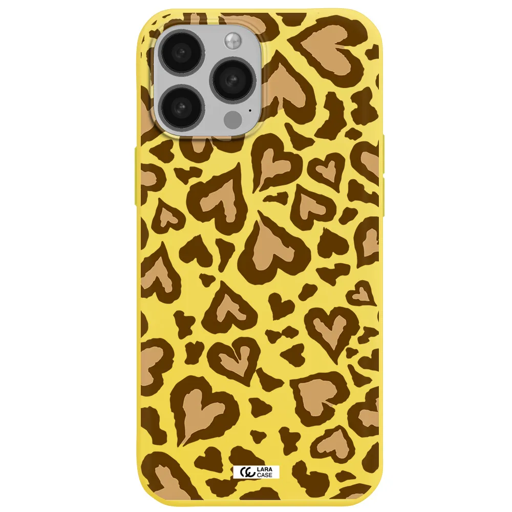 Heart Leopard Apple iPhone 13 Pro Max Silicone canary yellow Case