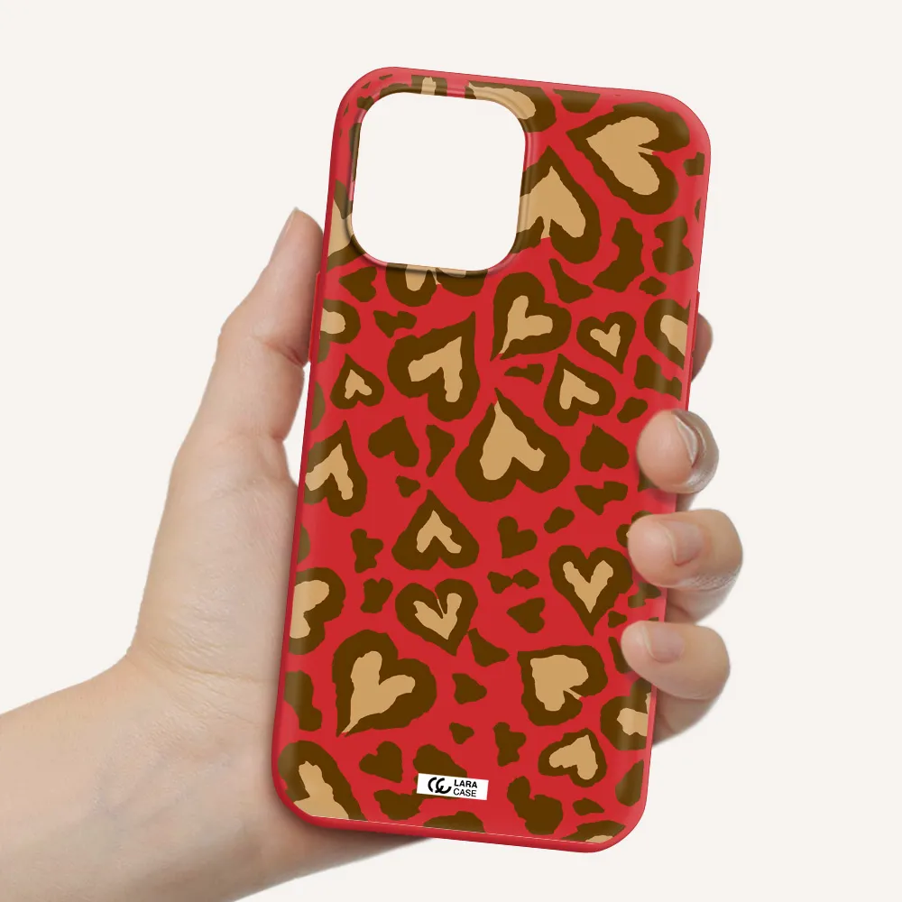 Heart Leopard Apple iPhone 13 Pro Max Silicone Imperial Red Case
