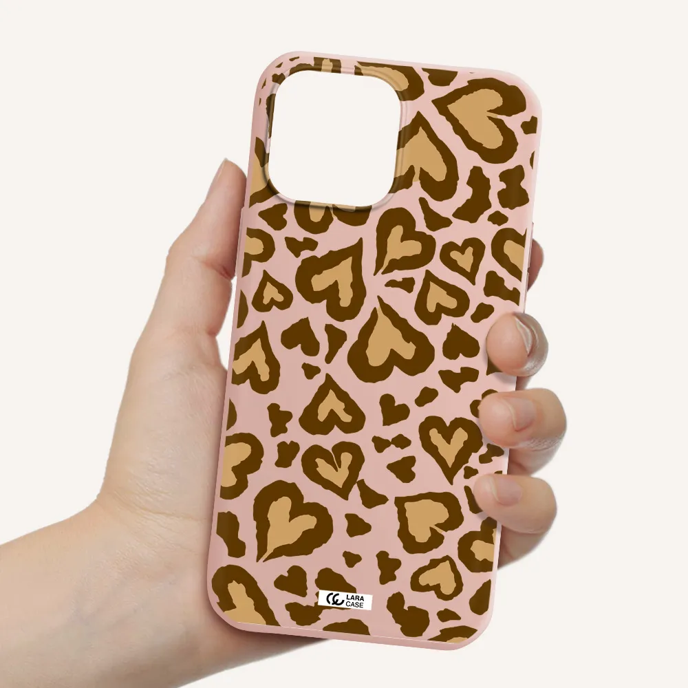 Heart Leopard Apple iPhone 13 Pro Max Silicone pastel pink Case