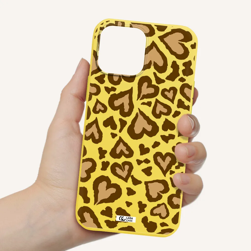 Heart Leopard Apple iPhone 13 Pro Silicone canary yellow Case