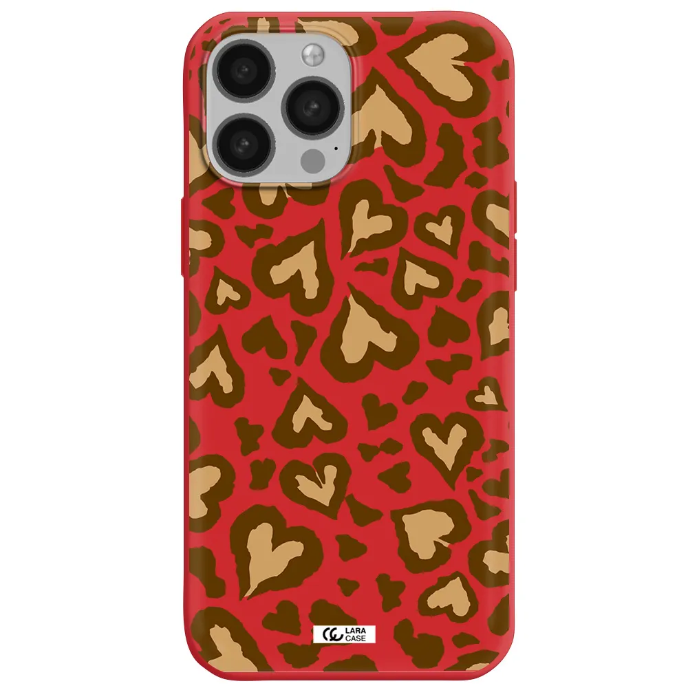 Heart Leopard Apple iPhone 13 Pro Silicone Imperial Red Case