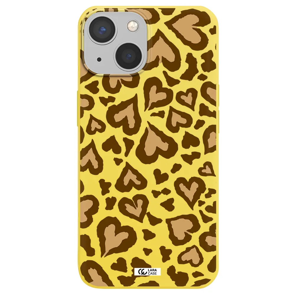 Heart Leopard Apple iPhone 13 Silicone canary yellow Case