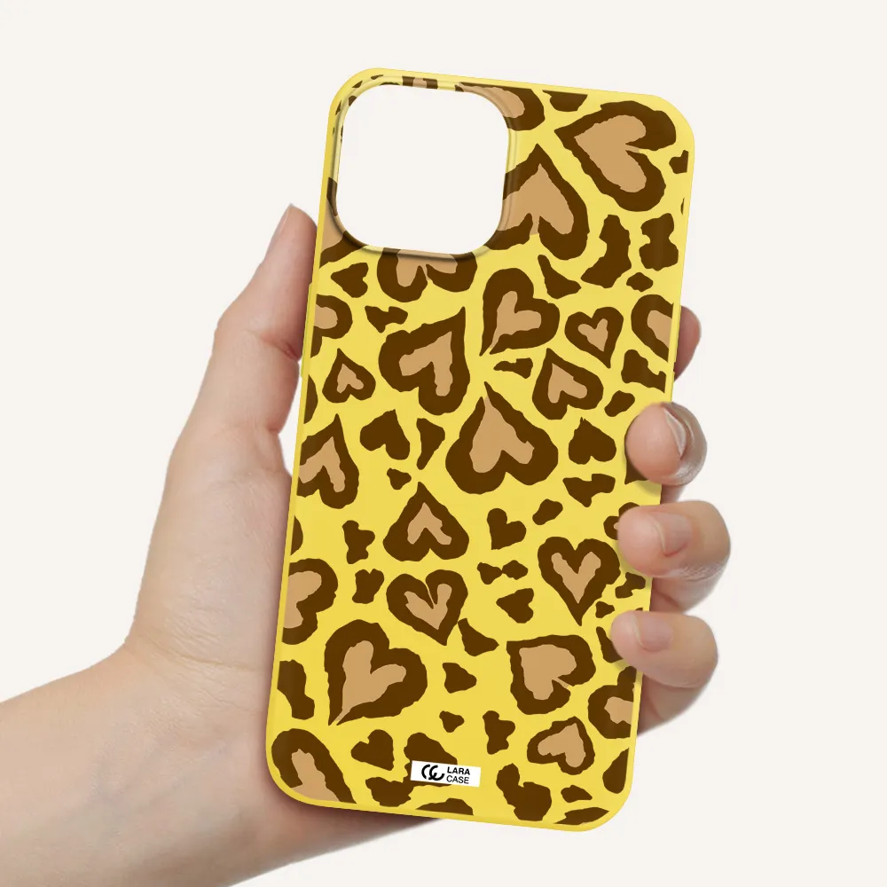 Heart Leopard Apple iPhone 13 Silicone canary yellow Case