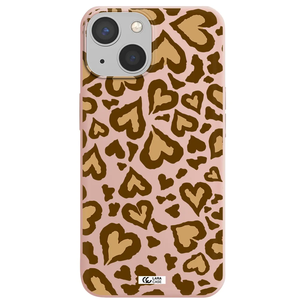 Heart Leopard Apple iPhone 13 Silicone pastel pink Case
