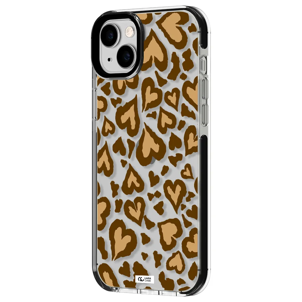 Heart Leopard Apple iPhone 14 plus impact black border Case