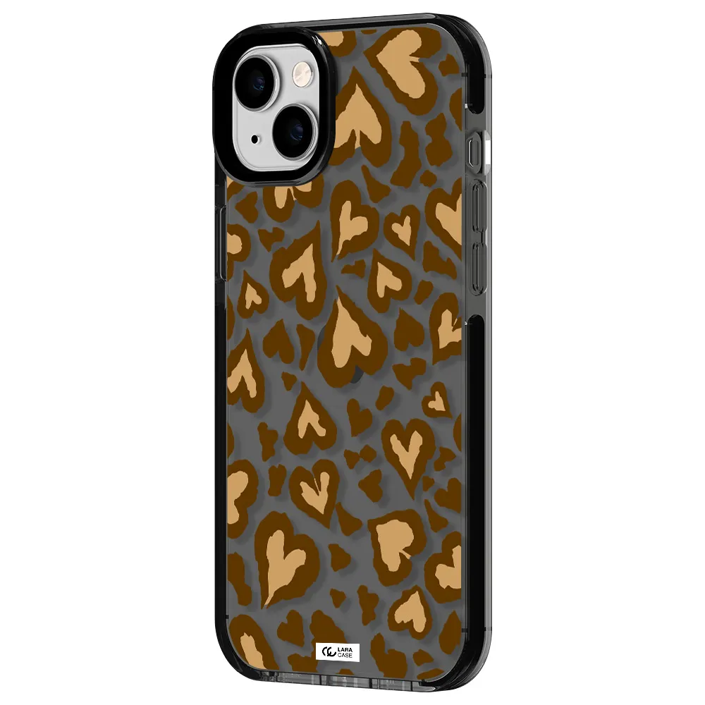 Heart Leopard Apple iPhone 14 plus impact Smoke Black Case