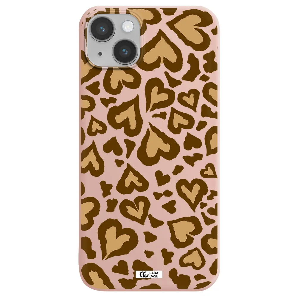 Heart Leopard Apple iPhone 14 plus Silicone pastel pink Case