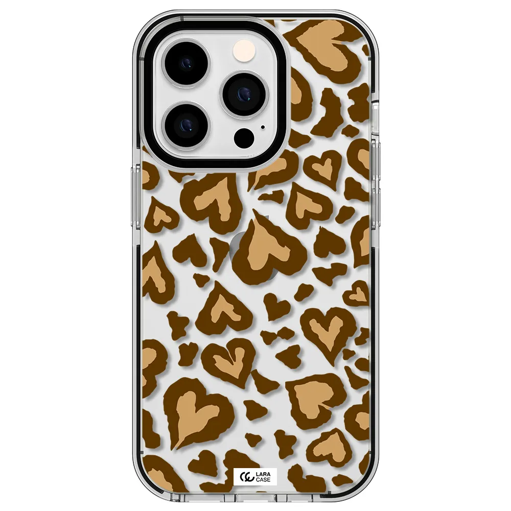 Heart Leopard Apple iPhone 14 pro impact black border Case