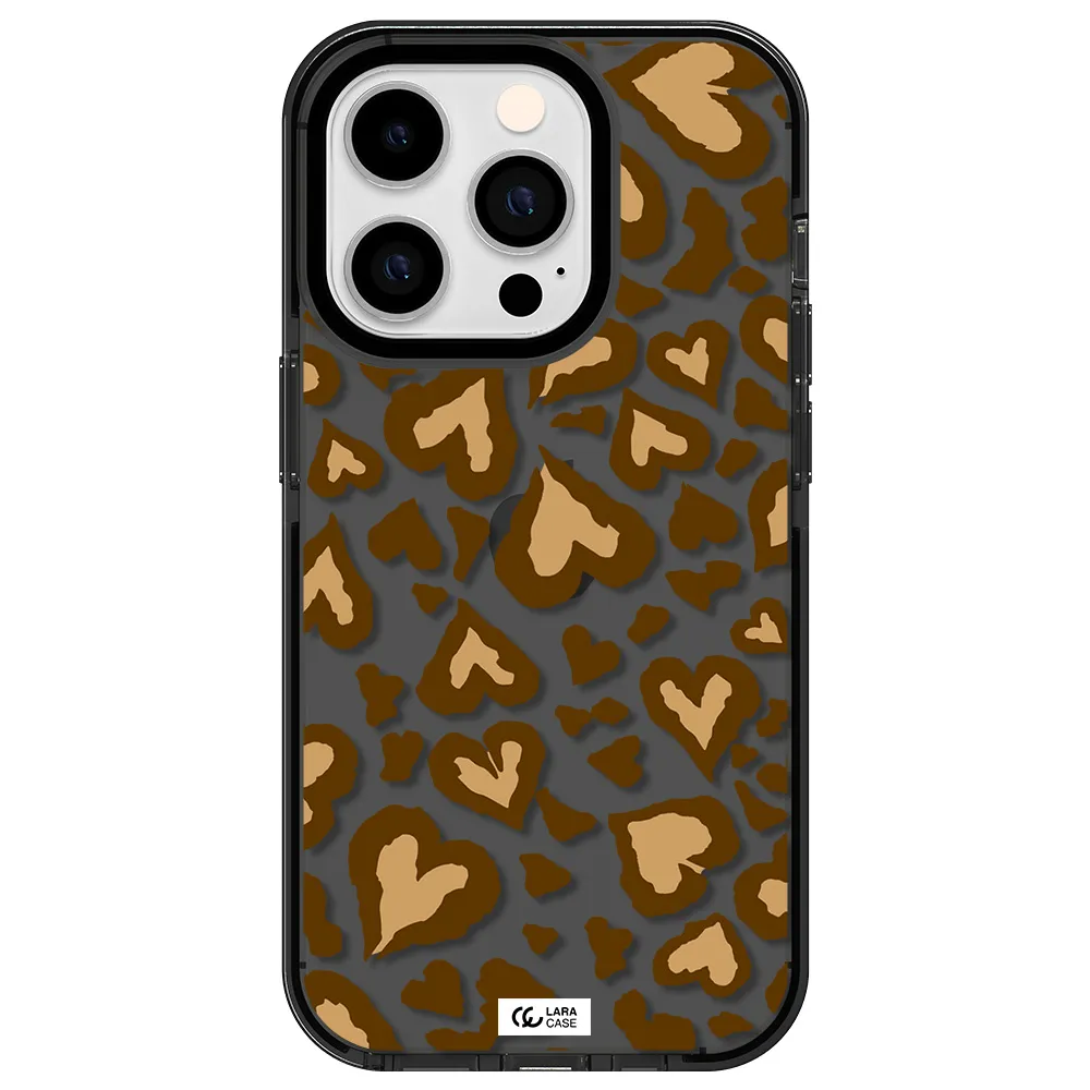 Heart Leopard Apple iPhone 14 pro impact Smoke Black Case