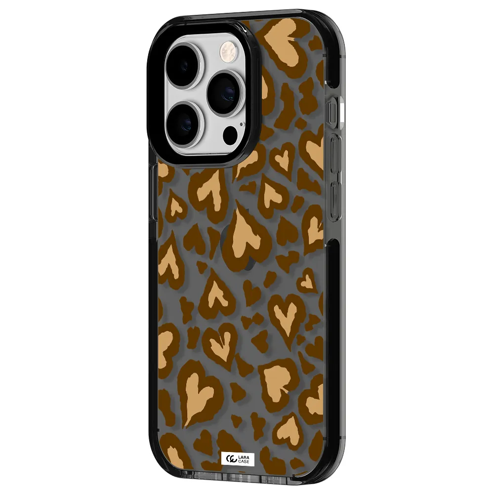 Heart Leopard Apple iPhone 14 pro impact Smoke Black Case