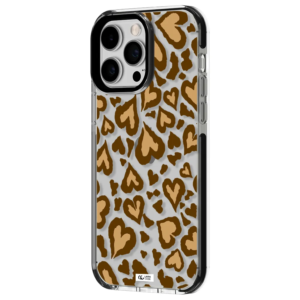 Heart Leopard Apple iPhone 14 pro max impact black border Case