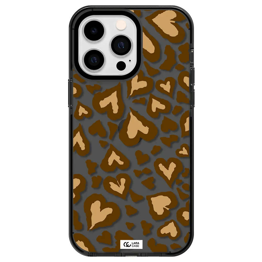 Heart Leopard Apple iPhone 14 pro max impact Smoke Black Case